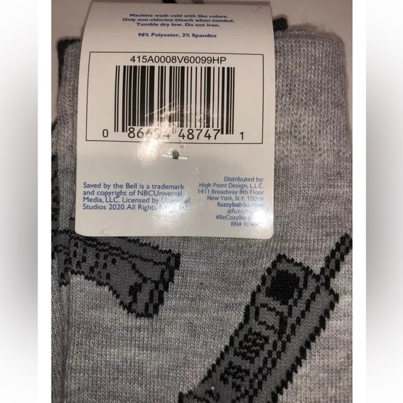 Saved By The Bell Crew Socks 2 Pair Men 6.5-12 Gray w Logo Cell Phone 90s Sitcom - Picture 5 of 10